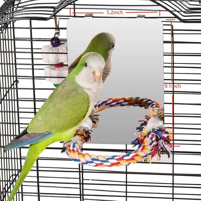 Colorday 7" Bird Mirror with Rope Perch, Bird Swing, Parrot Cage Toys for Parakeet African Grey Conure Cockatiel Lovebird Finch Canarie, Medium - Image 2